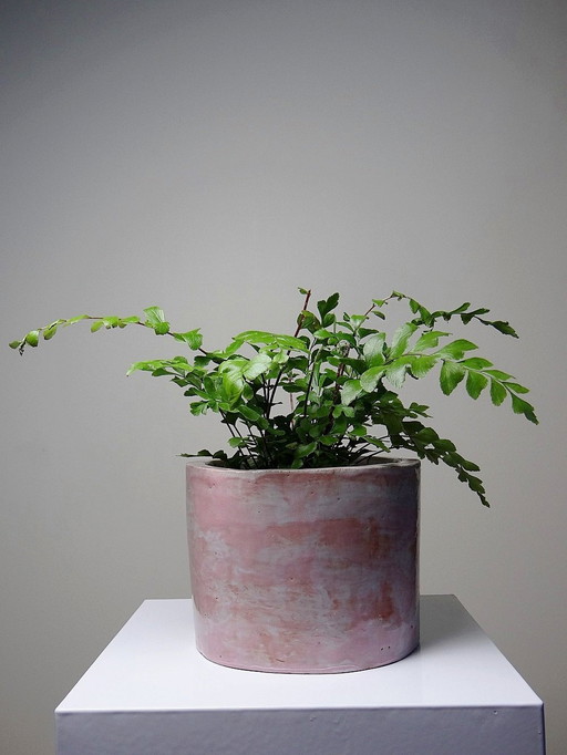 Small Cache Pot Handmade Red Clay Pink Glaze Signed