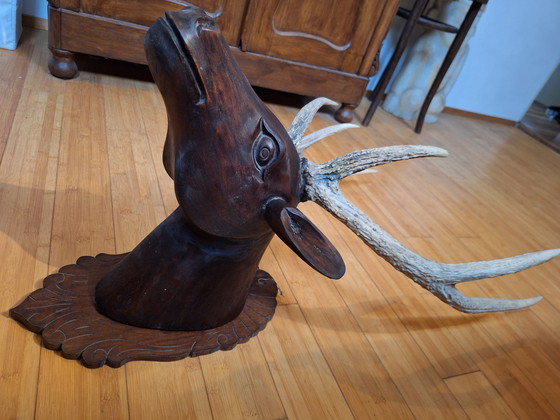 Image 1 of Solid Wood Deer Head With Real Antlers, Java, Indonesia