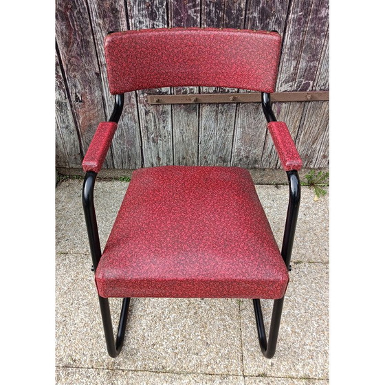Image 1 of Poltrona vintage in metallo e skai rosso, 1950