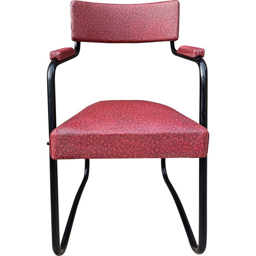 Vintage armchair in metal and red skai, 1950