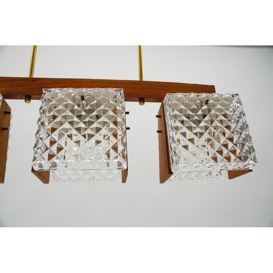 Image 1 of Lampada da soffitto vintage in teak e cristallo, 1960