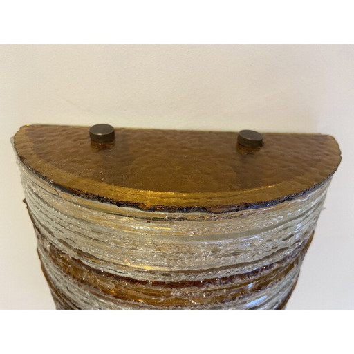 Vintage wall lamp in glass plates and brass by Albano Poli, Italy 1960