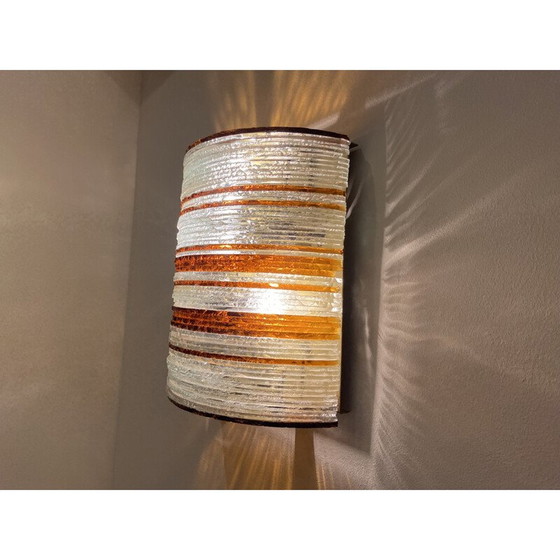 Image 1 of Vintage wall lamp in glass plates and brass by Albano Poli, Italy 1960