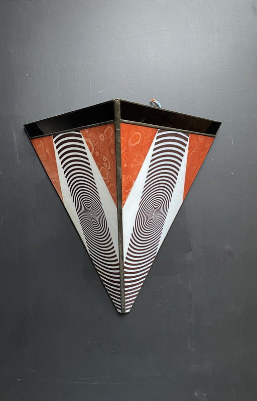 Postmodern Memphis style wall lamp of stained glass