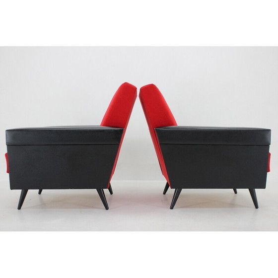 Image 1 of Pair of vintage armchairs in leatherette and red fabric, Czechoslovakia 1970s