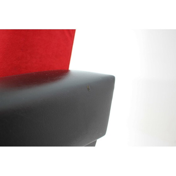 Image 1 of Pair of vintage armchairs in leatherette and red fabric, Czechoslovakia 1970s