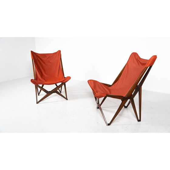 Image 1 of Pair of vintage red Tripolina folding chairs by Joseph B. Fenby