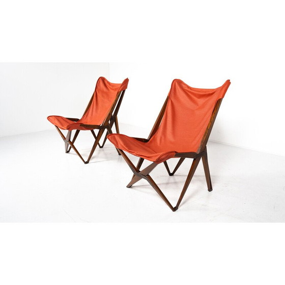 Image 1 of Pair of vintage red Tripolina folding chairs by Joseph B. Fenby