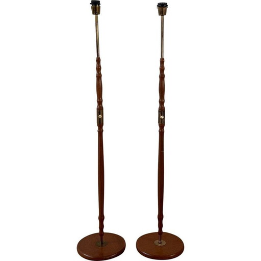 Pair of vintage brass and teak floor lamps, Sweden 1970