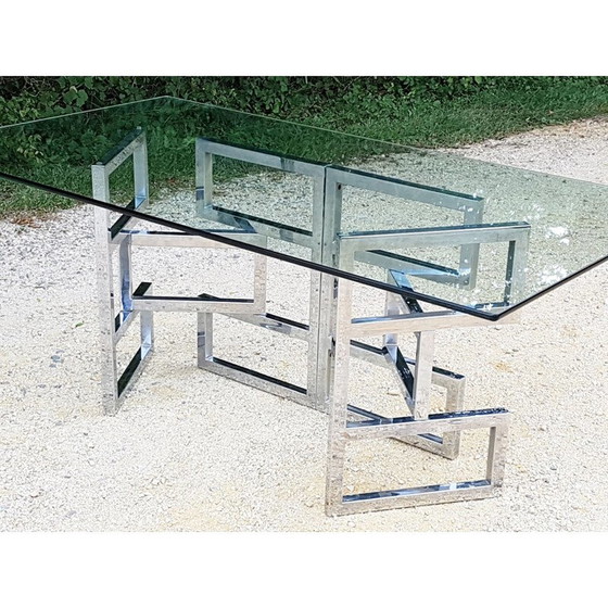 Image 1 of Vintage dining table in steel and glass 1970