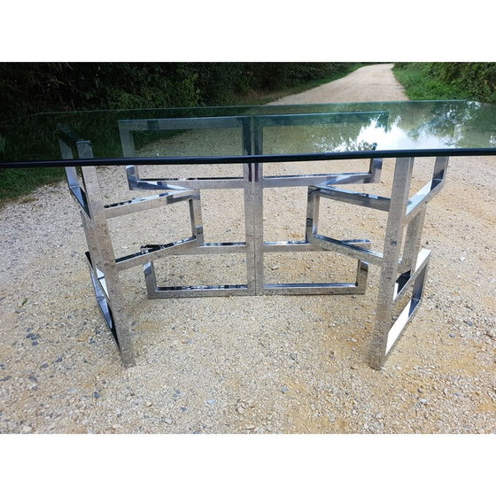 Image 1 of Vintage dining table in steel and glass 1970