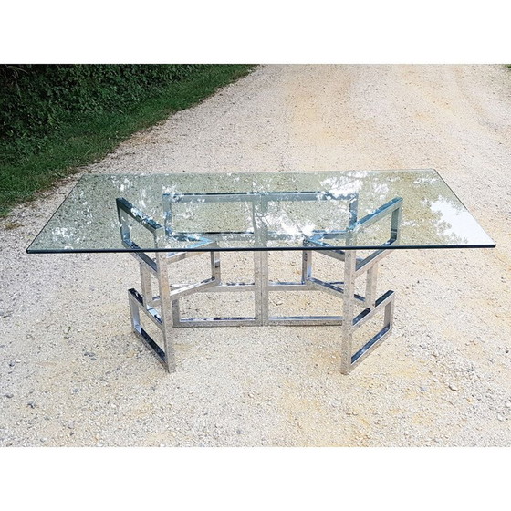 Image 1 of Vintage dining table in steel and glass 1970