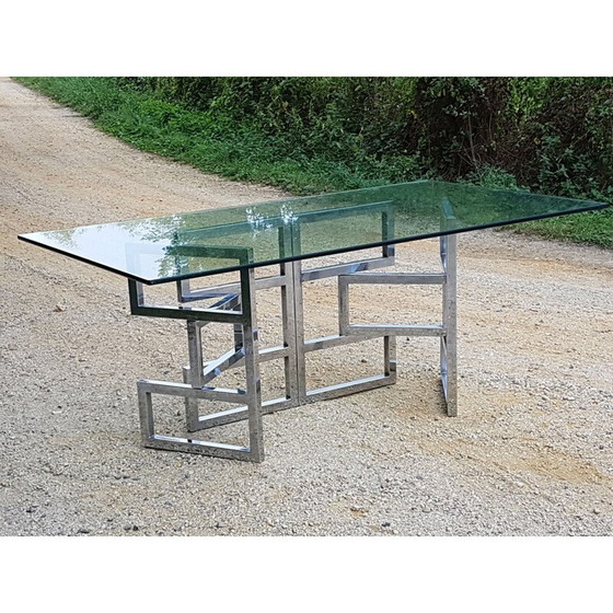 Image 1 of Vintage dining table in steel and glass 1970