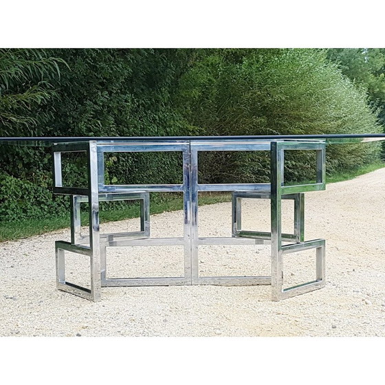 Image 1 of Vintage dining table in steel and glass 1970