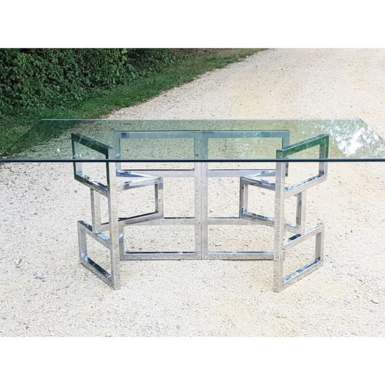 Image 1 of Vintage dining table in steel and glass 1970