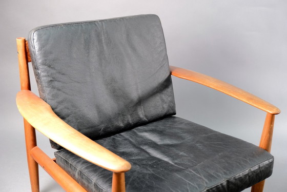 Image 1 of Mid-Century Danish Teak and Black Leather Lounge Chairs by Grete Jalk for France & Søn / France & Daverkosen, Set of 2