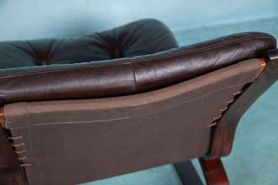 Image 1 of Poltrona vintage in pelle e compensato anni '60, sedia di design nordico