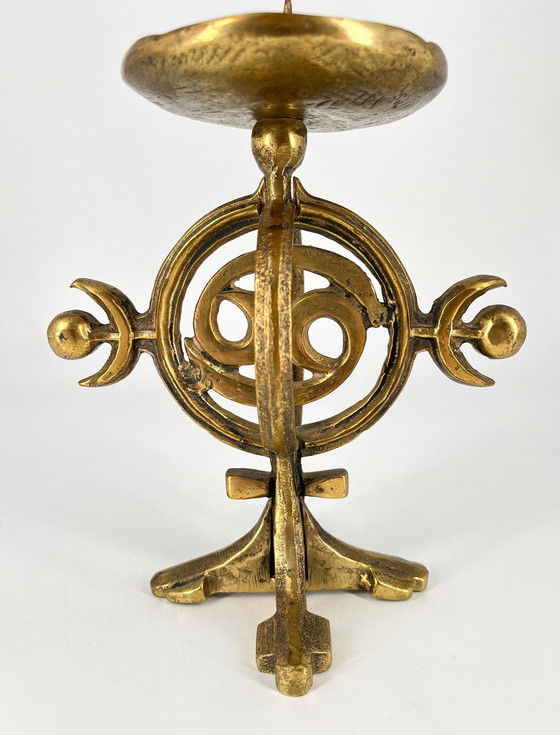 Image 1 of Heavy Norwegian brass candlestick 1960 Brutalism Fredrikstad Norway