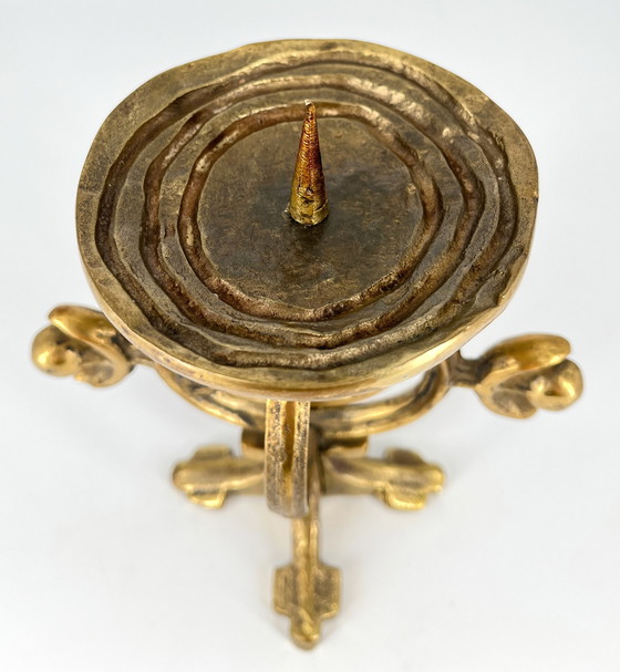 Image 1 of Heavy Norwegian brass candlestick 1960 Brutalism Fredrikstad Norway