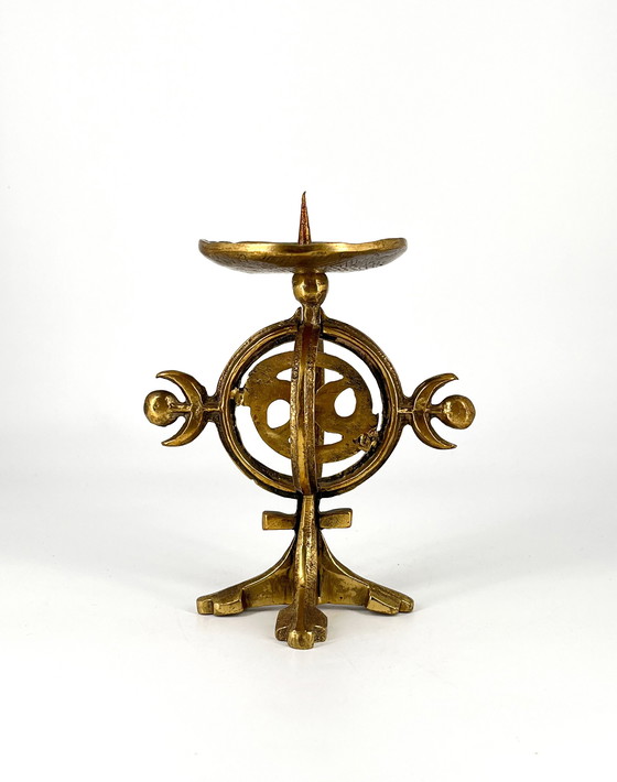 Image 1 of Heavy Norwegian brass candlestick 1960 Brutalism Fredrikstad Norway