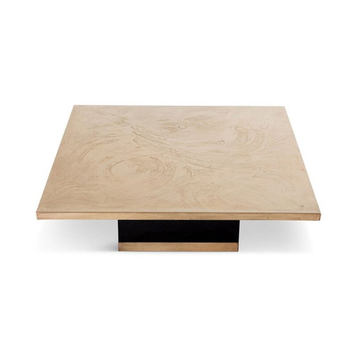 Vintage pedestal table in engraved bronze by Georges Mathias, Belgium 1970