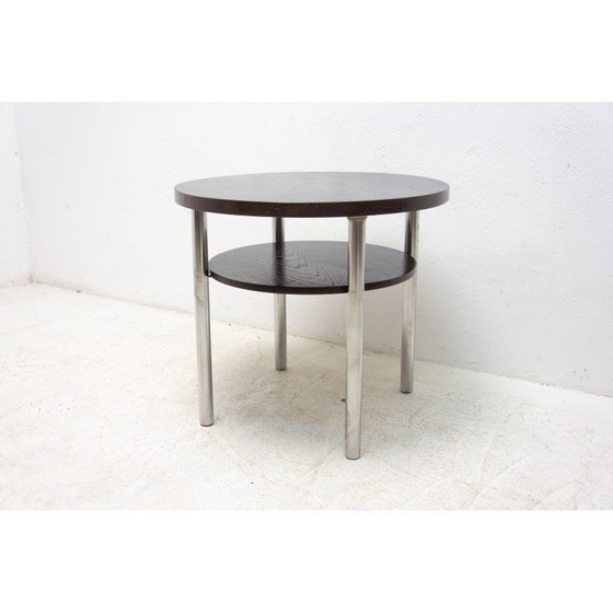 Image 1 of Vintage Bauhaus coffee table in chromed metal and oak by Robert Slezák for Kovona, Czechoslovakia 1930s