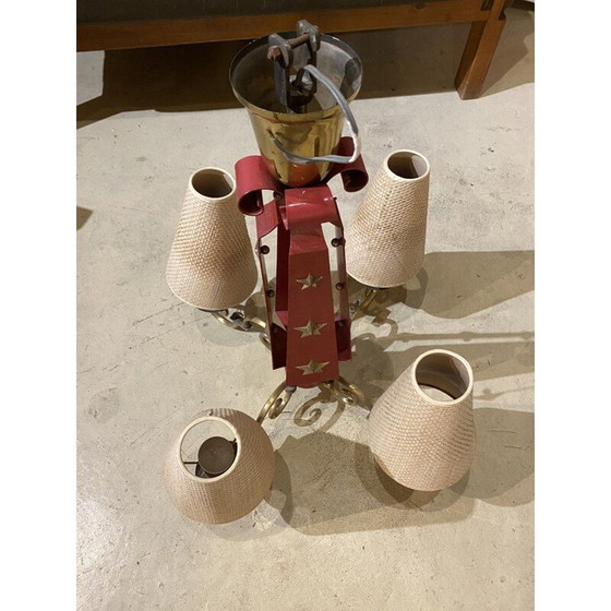 Image 1 of Lampadario vintage in metallo laccato ottone e rame di André Arbus, 1940