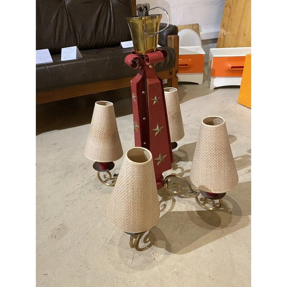 Image 1 of Lampadario vintage in metallo laccato ottone e rame di André Arbus, 1940