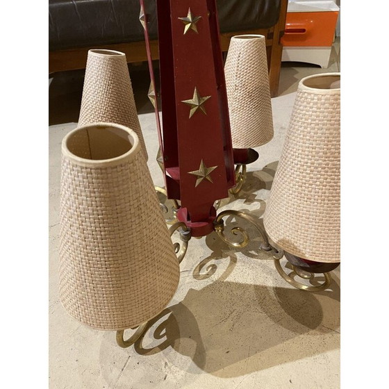 Image 1 of Lampadario vintage in metallo laccato ottone e rame di André Arbus, 1940