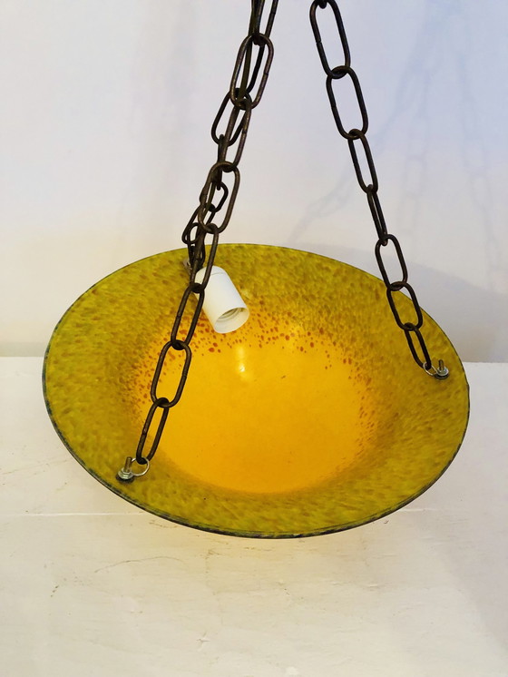 Image 1 of Art Deco Pâte De Verre Hanging Lamp Signed Vianne