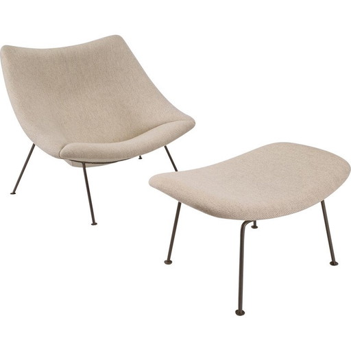 Vintage Oyster armchair with ottoman by Pierre Paulin for Artifort, 1960s