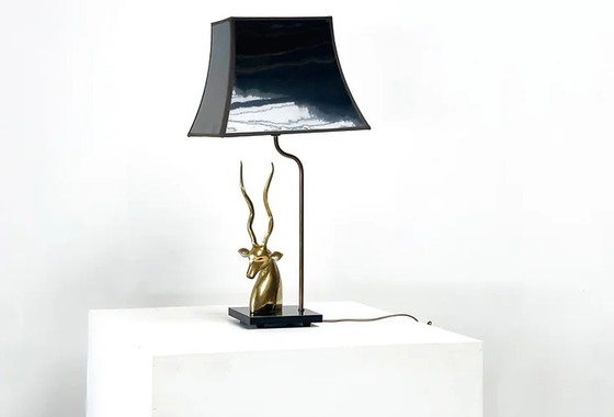 Image 1 of Antilope head table lamp in Brass France 1975