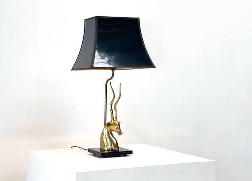 Lampe de table à tête d'antilope en laiton France 1975