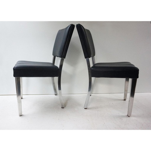 Set of 4 vintage chairs in chrome and Art Deco leatherette, 1940