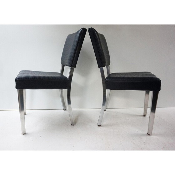 Image 1 of Set of 4 vintage chairs in chrome and Art Deco leatherette, 1940