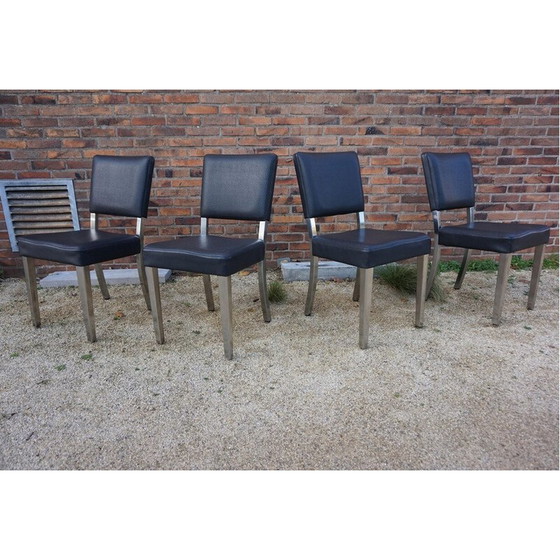 Image 1 of Set of 4 vintage chairs in chrome and Art Deco leatherette, 1940