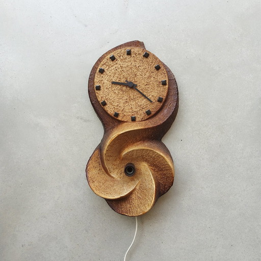 Horloge/lampe murale vintage brutaliste en céramique et faïence