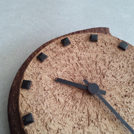 Image 1 of Ceramic earthenware vintage brutalist clock/wall lamp
