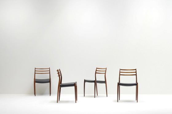 Image 1 of Set of 4 rosewood Model 78 dining chairs by Niels otto Møller for J.L. Møllers møbelfabrik, Denmark 1962.