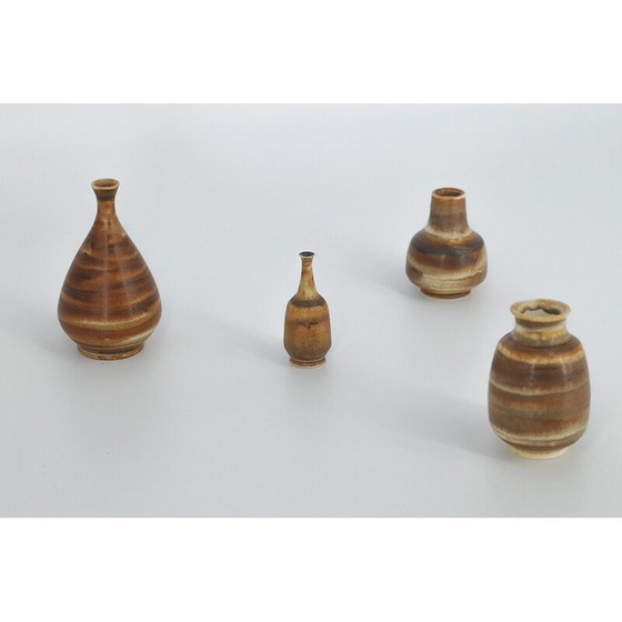 Image 1 of Set of 4 vintage honey stoneware vases by Gunnar Borg for Höganäs Ceramics, Sweden 1960
