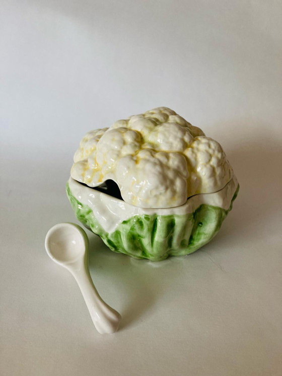 Image 1 of Vintage Ceramic Cauliflower (Sauce) Terrine With Ladle.