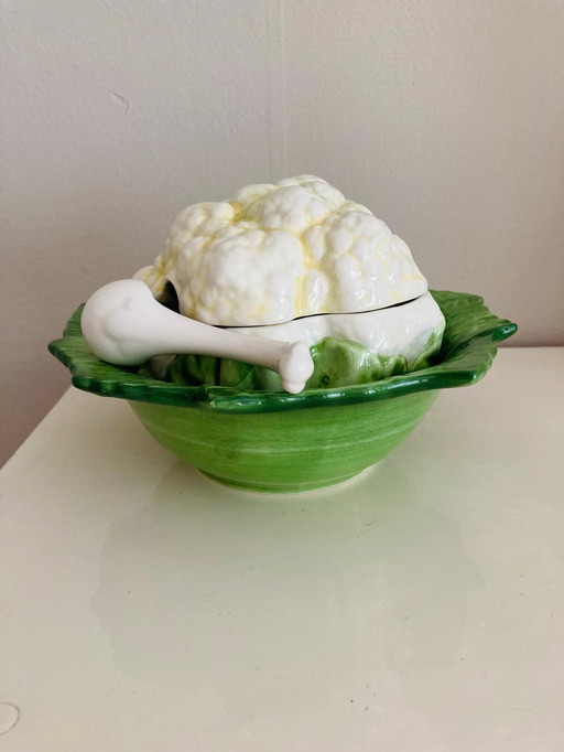 Vintage Ceramic Cauliflower (Sauce) Terrine With Ladle.