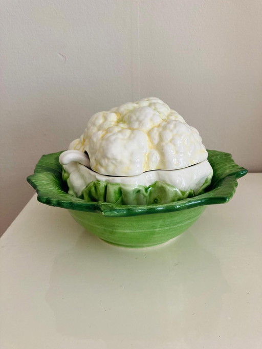 Vintage Ceramic Cauliflower (Sauce) Terrine With Ladle.