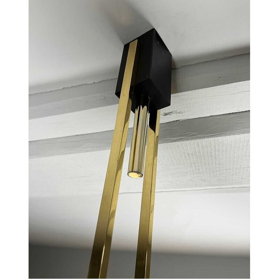 Image 1 of Lampadario vintage in ottone, metallo e vetro per Arlus, anni '60