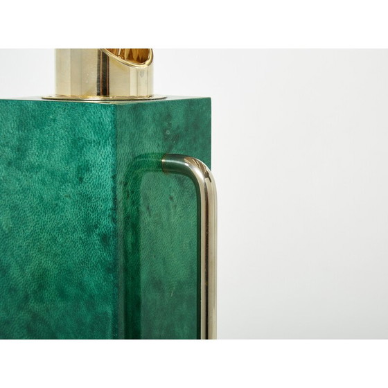 Image 1 of Vintage thermos jug in green parchment and brass by Aldo Tura, 1960