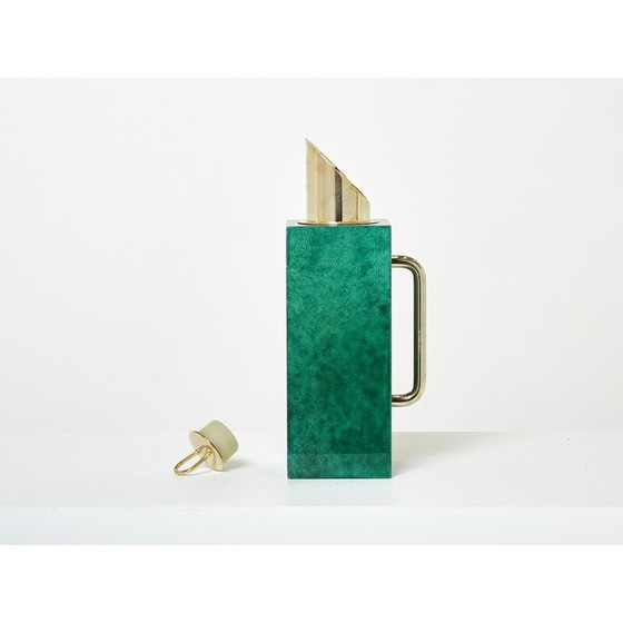 Image 1 of Vintage thermos jug in green parchment and brass by Aldo Tura, 1960