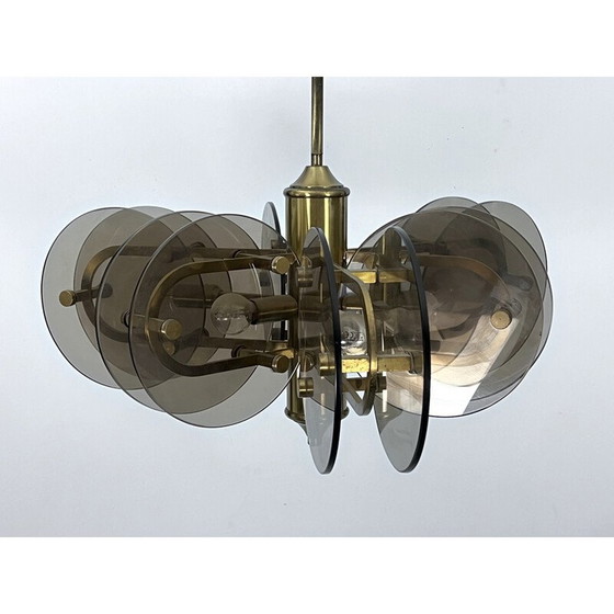 Image 1 of Vintage brass and glass chandelier for Gino Paroldo, Italy 1970