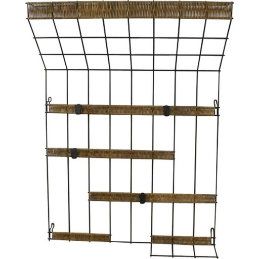 Vintage metal and rattan coat rack by Karl Fichtel for Drahtwerke Erlau, Germany 1950