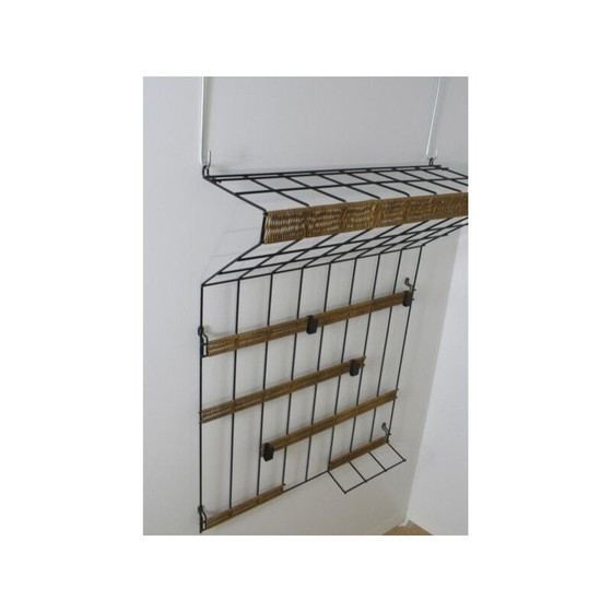 Image 1 of Vintage metal and rattan coat rack by Karl Fichtel for Drahtwerke Erlau, Germany 1950
