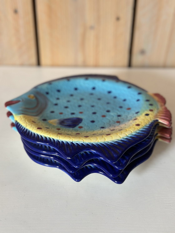 Image 1 of 4 x Majolica fish plates 70s